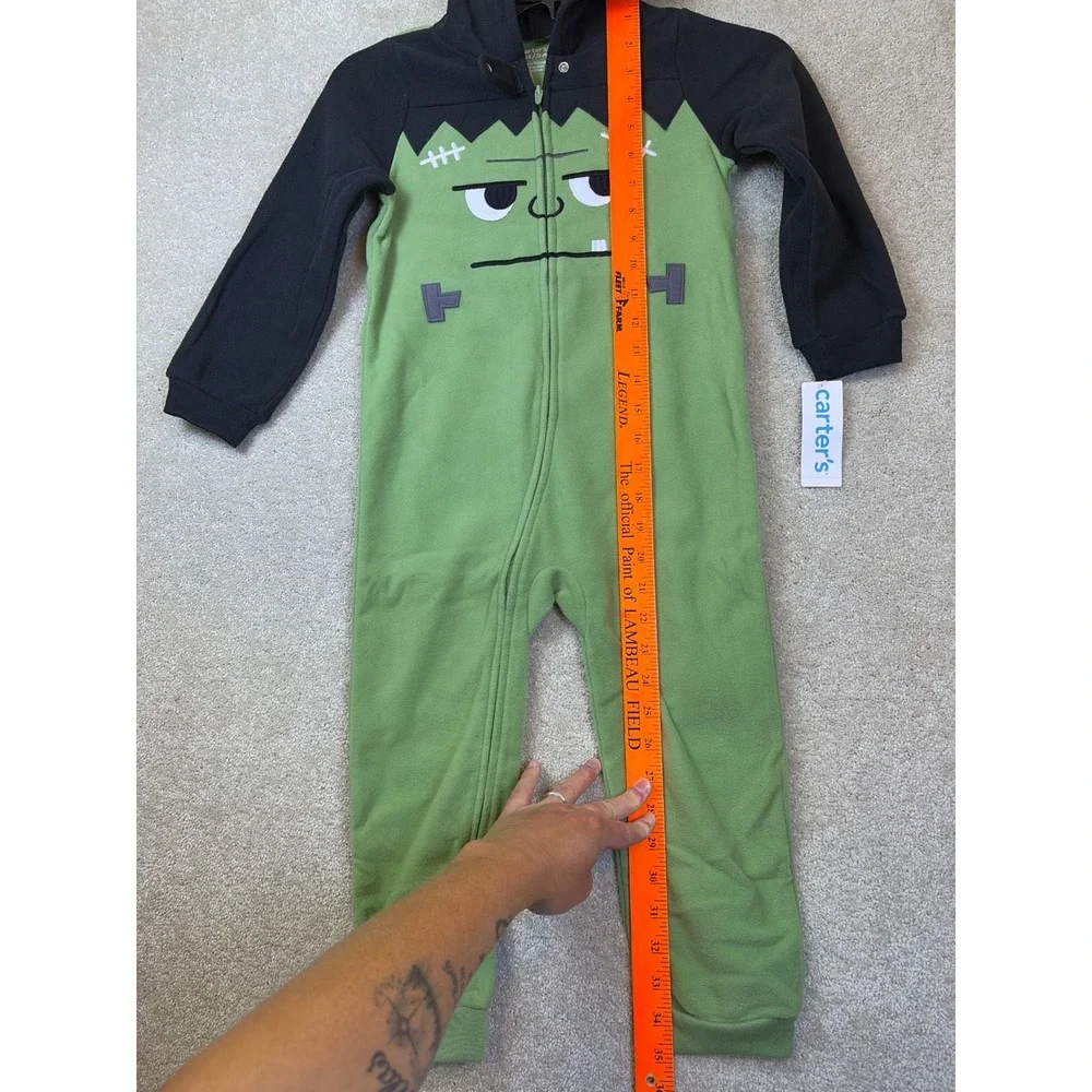 Carter's Frankenstein One Piece Pajamas Toddler 5T Green Black Hooded Fleece NEW